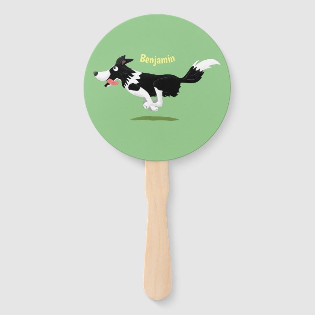 Abanico Funny Border Collie perro corriendo personalizado (Anverso)