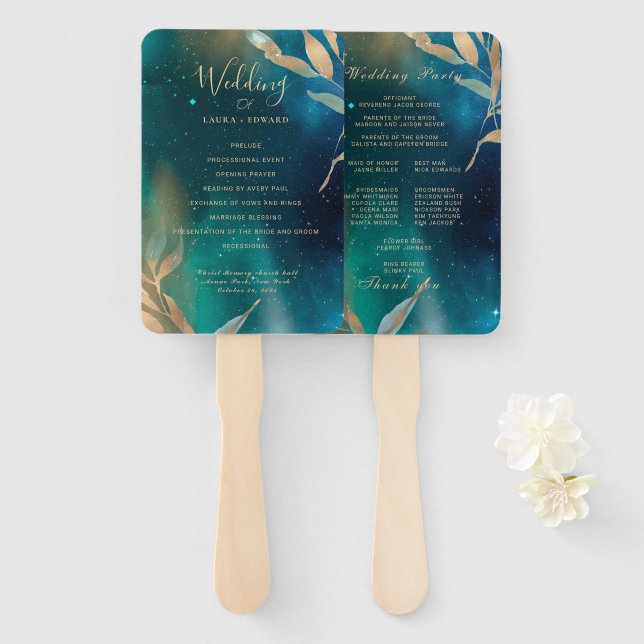 Abanico Galaxia de nebulosa verde esmeralda Relieve metali (Anverso y reverso)