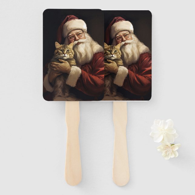 Abanico Gato de Bengala con Navidades festivos de Santa Cl (Anverso y reverso)