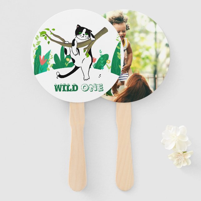 Abanico Gato Gato Gatito Salvaje Invitación al primer cump (Anverso y reverso)