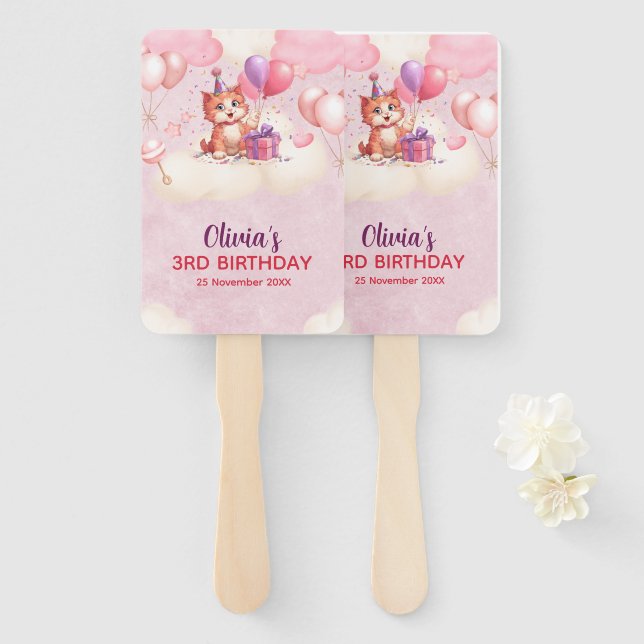 Abanico Gato Kitty Celebración Cumpleaños Conjunto de fans (Anverso y reverso)