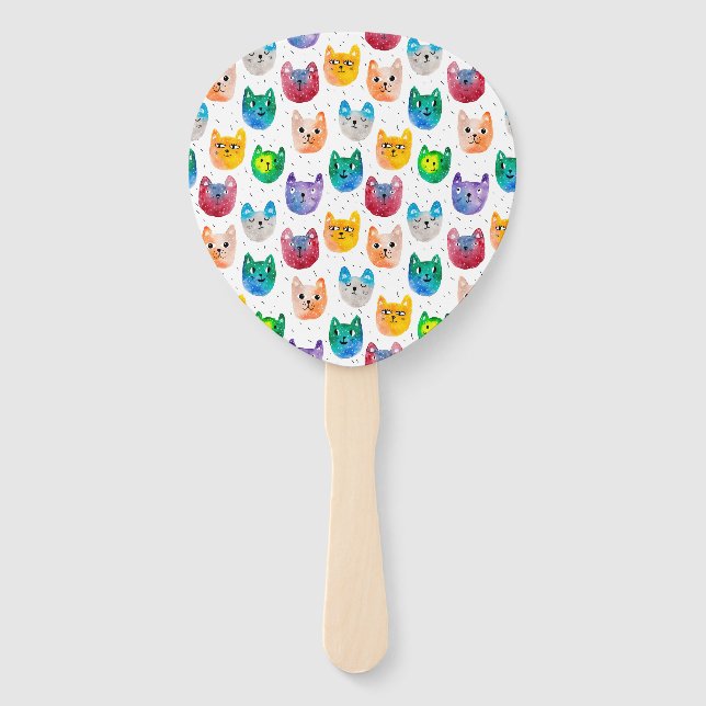 Abanico Gatos acuarelas y amigos (Anverso)