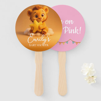 Abanico Gender Reveal Hand Fan, Little Lion. It’s a Girl