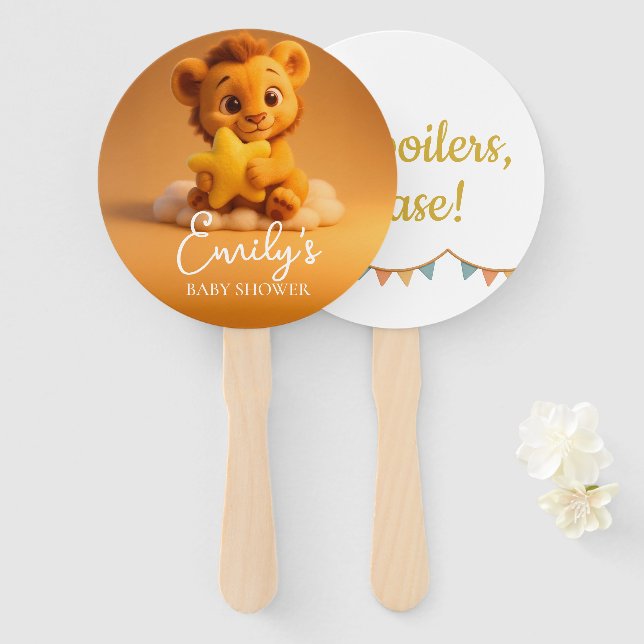 Abanico Gender Reveal Hand Fan, Little Lion. Neutral Team (Anverso y reverso)