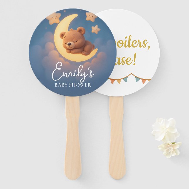 Abanico Gender Reveal Hand Fan, Teddy Bear. Neutral Team (Anverso y reverso)