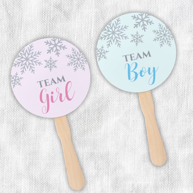 Abanico Género Revelan Votación Invierno Niño O Chica De S (team girl team boy gender reveal vote winter snowflake pink or blue)