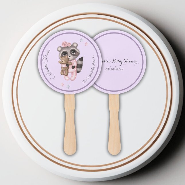 Abanico Gentle Raccoon Animal Chica Baby Shower (Raccoon Animal Girl Baby Shower Hand Fan)