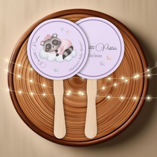 Abanico Gentle Raccoon Animal Chica Baby Shower (Gentle Raccoon Animal Girl Baby Shower Hand Fan)