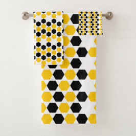 Abanico geométrico negro y amarillo de hexagrama