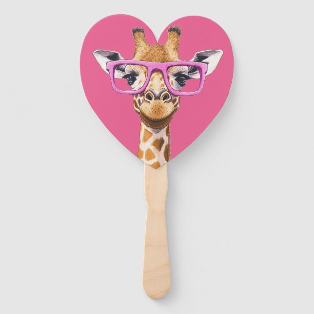 Abanico Giraffe con favoritos de los anteojos rosas (Anverso)