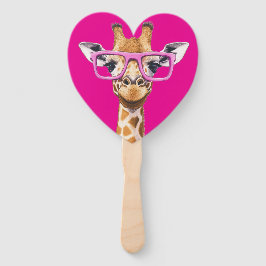 Abanico Giraffe con gafas rosadas (bg rosa oscuro)