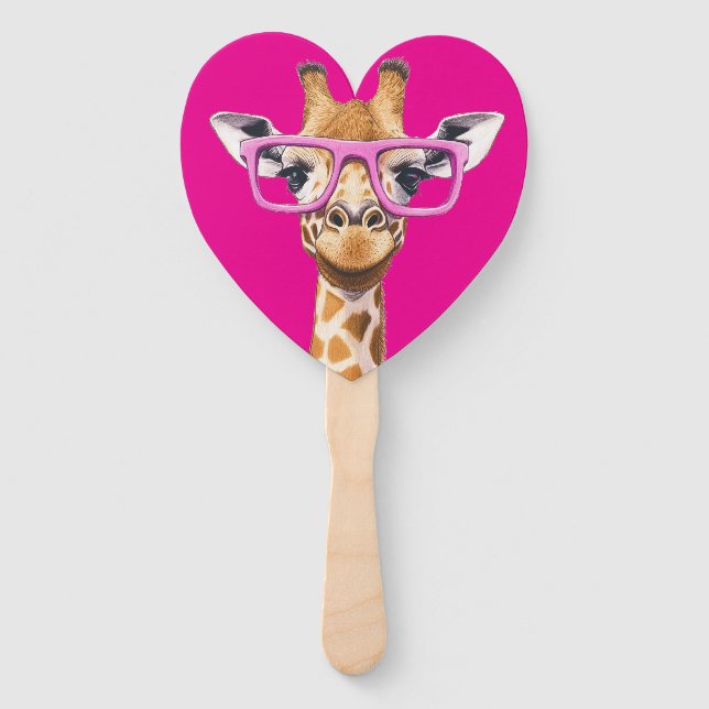 Abanico Giraffe con gafas rosadas (bg rosa oscuro) (Anverso)