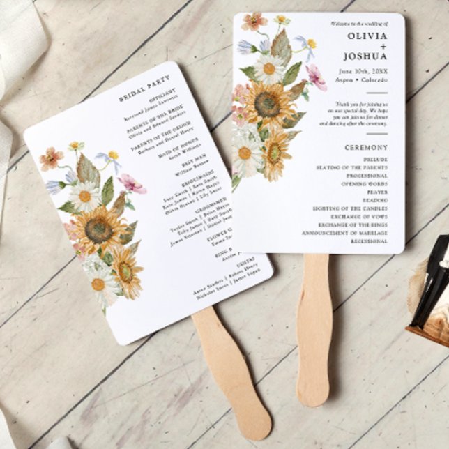 Abanico Girasol elegante (Elegant Sunflower Wildflower Watercolor Hand Fan by Painted Paperie
)