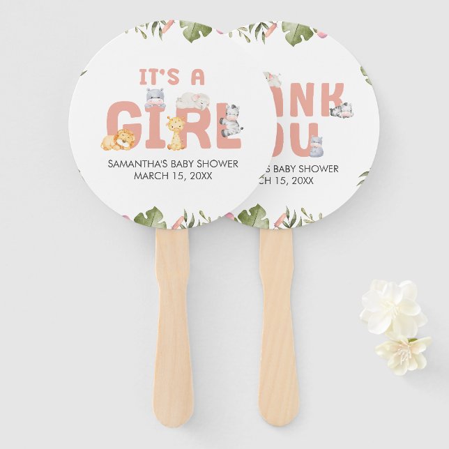 Abanico Girl Safari Animal Baby Shower  (Anverso y reverso)