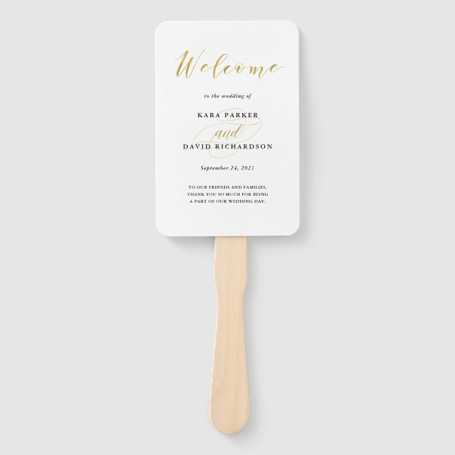 Abanico Glamoroso Boda Faux Gold Classic (Anverso)