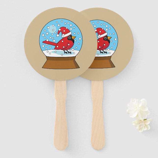 Abanico Globe de nieve con cardenal rojo curado (Anverso y reverso)