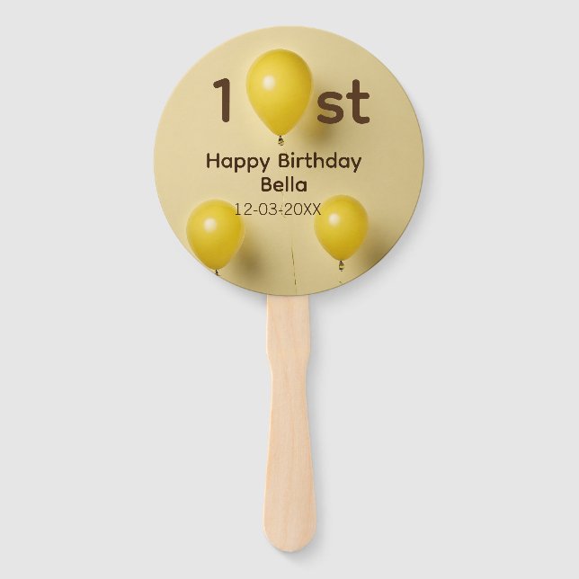 Abanico Globos amarillos 1er cumpleaños agregar texto de f (Anverso)