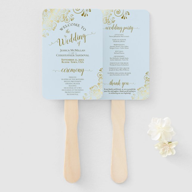 Abanico Gold Lace en el programa Powder Blue Elegant Weddi (Anverso y reverso)