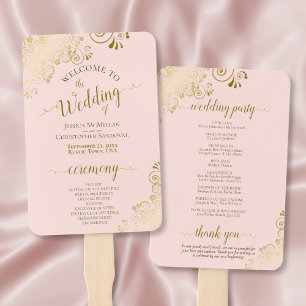 Abanico Gold Lace en el programa Rubor Pink Elegant Weddin