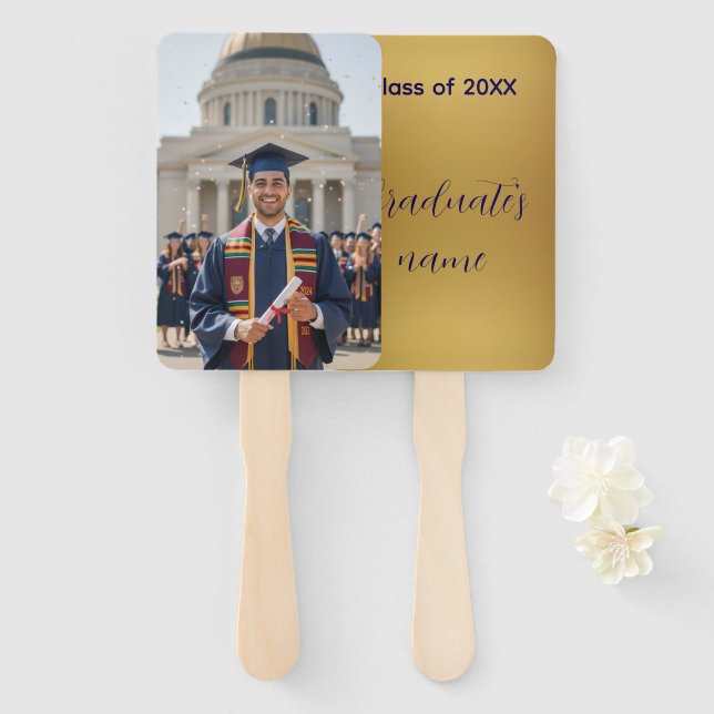 Abanico Gold Photo Personalized Graduation Fan (Anverso y reverso)