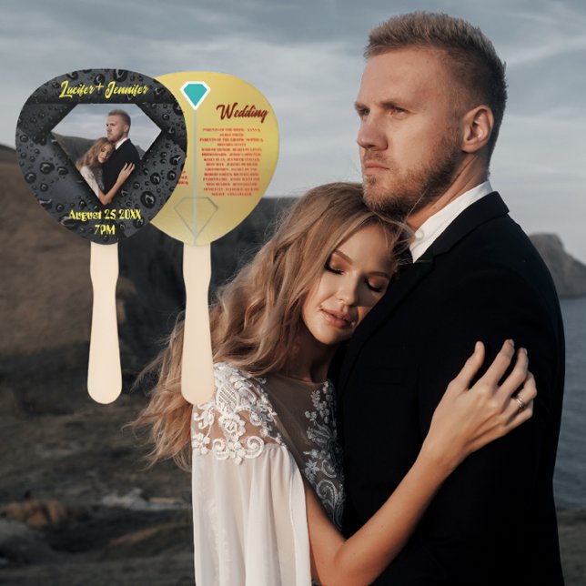 Abanico Golden Diamond Modern Elegant Customized Wedding (Subido por el creador)