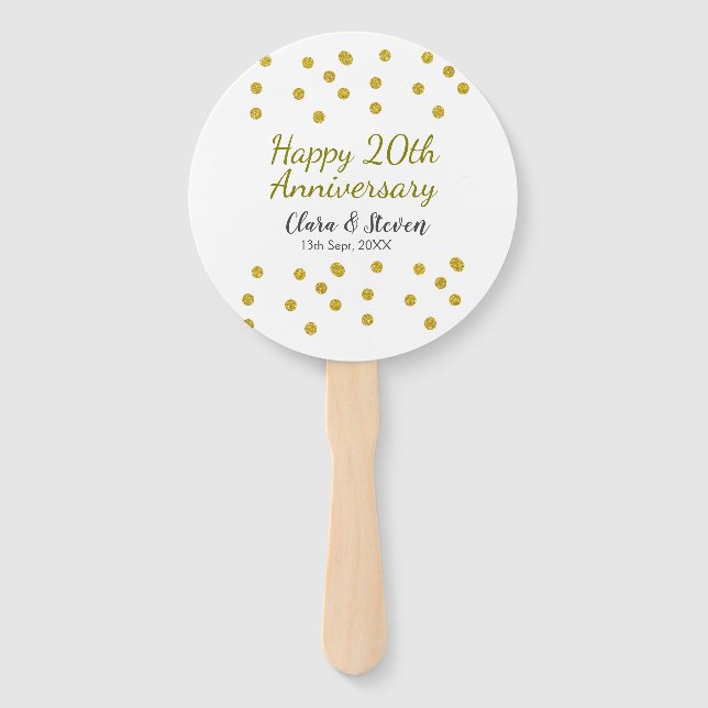 Abanico Golden dots glitter happy 20th anniversary wedding (Anverso)