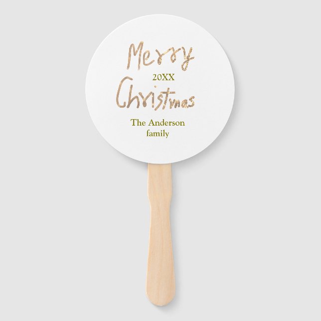 Abanico Golden glitter merry christmas add family name yea (Anverso)