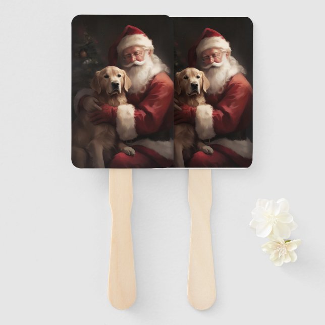 Abanico Golden Retriever Con Navidades De Santa Clause (Anverso y reverso)