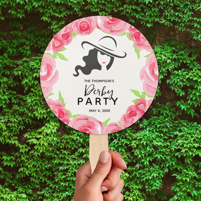 Abanico Gorra de Lady y Rosas Derby Fiesta (Lady's Hat and Roses Derby Party Hand Fans)