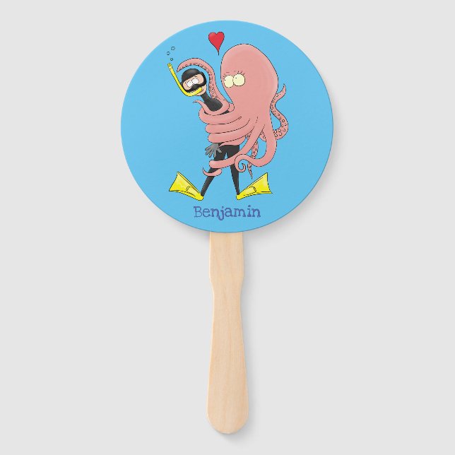 Abanico Gracioso pulpo abrazos buceo humor personalizado (Anverso)