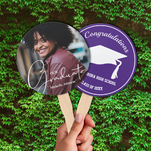 Abanico Grad Cap Modern Graduado Foto Fan Purple Hand