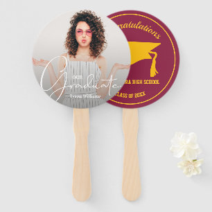 Abanico Grad Cap Modern Graduado Foto Maroon Gold