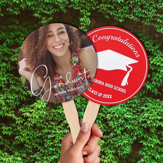 Abanico Grad Cap Modern Graduado Foto Ventilador de la Man (Keep cool on graduation day or at your party with these photo double-sided hand fans.)