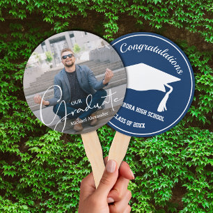Abanico Grad Cap Modern Graduate Photo Blue