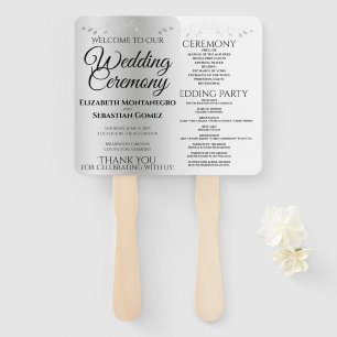 Abanico Gradiente plateado y programa de boda elegante y f
