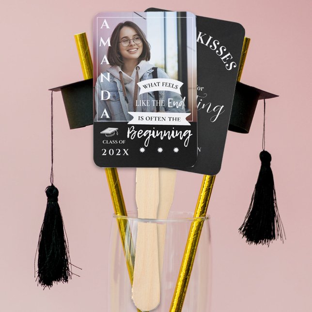 Abanico Graduación de clase Black White Photo Cote Gracias (Black White Photo Quote Class Graduation Thank You Hand Fan)