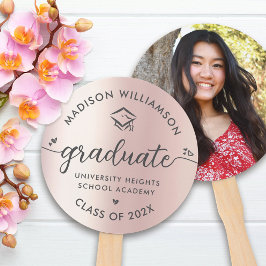 Abanico Graduación de fotos Pink Rose Gold Script Hearts C