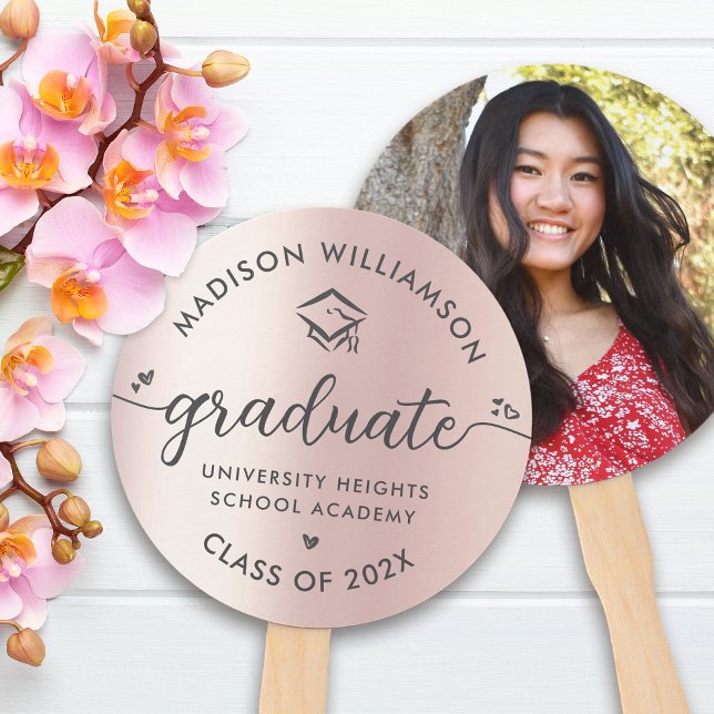 Abanico Graduación de fotos Pink Rose Gold Script Hearts C (Subido por el creador)