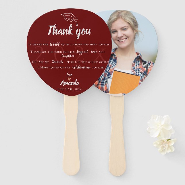 Abanico Graduación de fotos rojas en clase 2025 (Anverso y reverso)