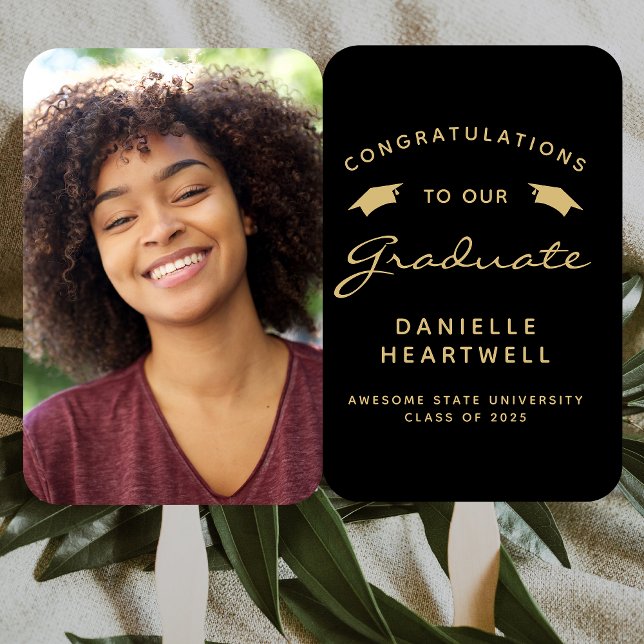 Abanico Graduación de oro negro de foto Personalizado 2025 (Subido por el creador)