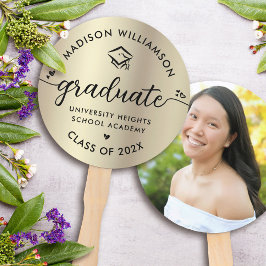 Abanico Graduación de Relieve metalizado dorado de fotogra