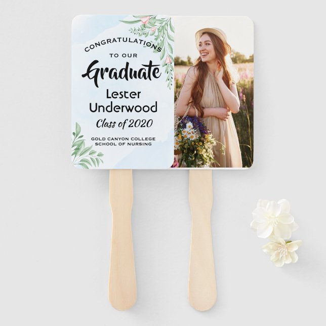 Abanico Graduación del Eucalipto Azul de Boho Dusty (Anverso y reverso)