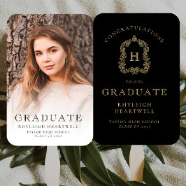 Abanico Graduación fotográfica Monograma Oro Negro