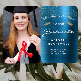 Abanico Graduación metálica azul teal con foto personaliza