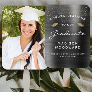Abanico Graduación metálica gris carbón con foto personali