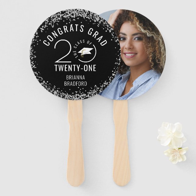 Abanico Graduación moderna de clase estilo negro año (Anverso y reverso)