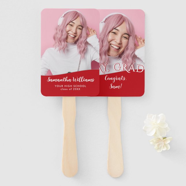 Abanico Graduado 2 Foto Script Yay Grad Personalizado (Anverso y reverso)