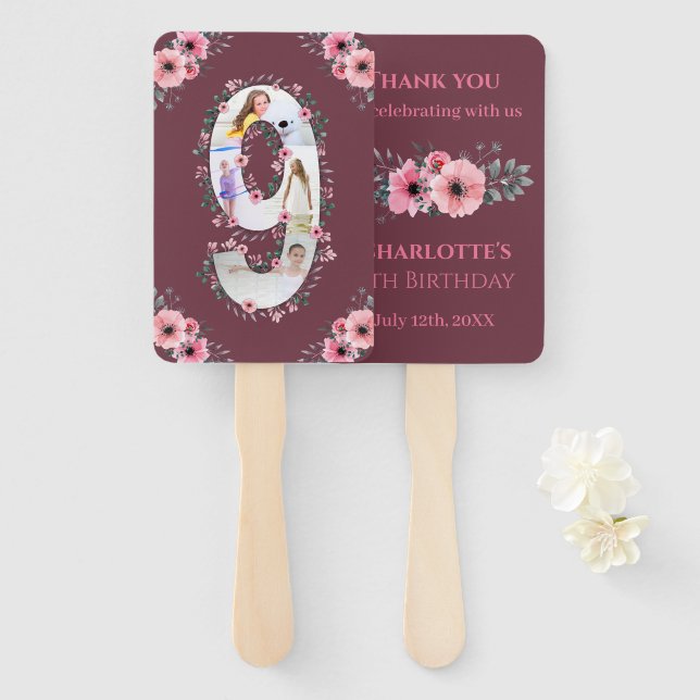 Abanico Gran Chica de cumpleaños Collage de fotos Flor ros (Anverso y reverso)