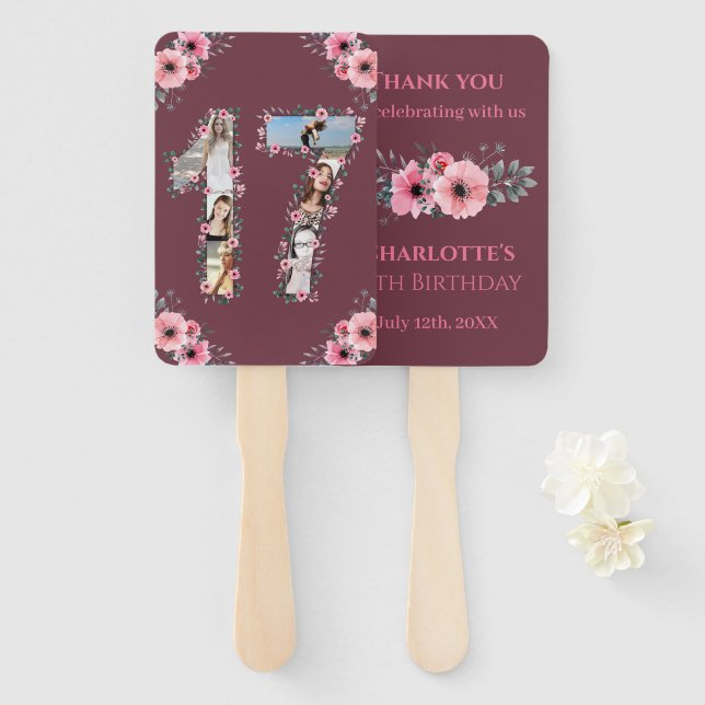 Abanico Gran Collage de fotos de cumpleaños número 17 Chic (Anverso y reverso)