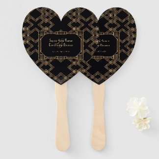 Abanico Gran Gatsby negro de oro elegante Boda de los años